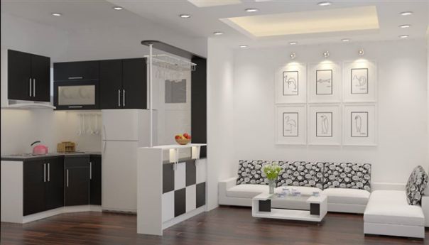 Thiết kế phòng khách liền bếp