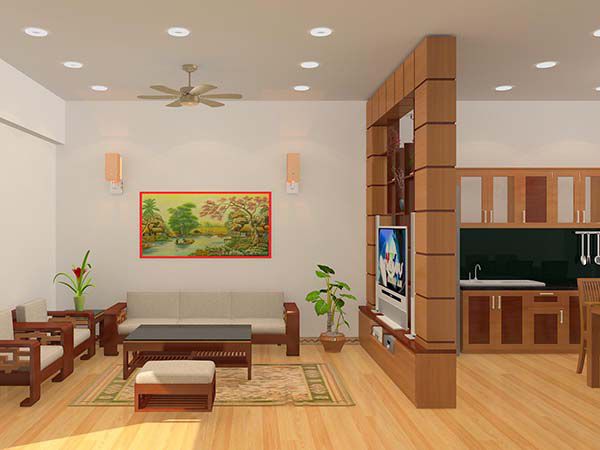 Thiết kế phòng khách liền bếp